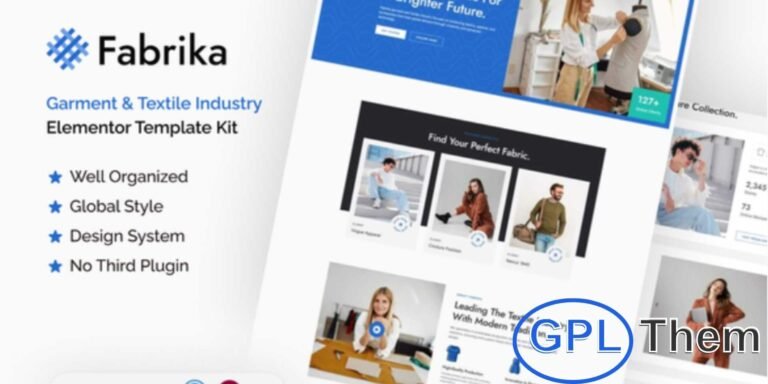 Fabrika – Garment & Textile Industry Elementor Template Kit Fabrika is a modern and professional Elementor Template Kit specially crafted for garment manufacturers, textile industries, clothing factories, and fabric production businesses. Designed on WordPress and powered by Elementor, Fabrika helps you build a stylish and functional website that reflects your brand’s creativity, quality, and professionalism.