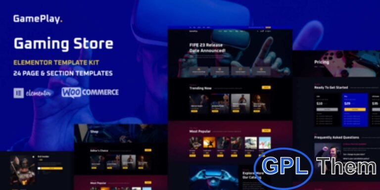 GamePlay – Video Game Store Elementor Template Kit GamePlay is a modern and responsive Elementor Template Kit designed for creating professional video game store websites with ease. Built for WordPress and WooCommerce, this template kit helps you launch your online gaming shop in just a few minutes—no coding required.