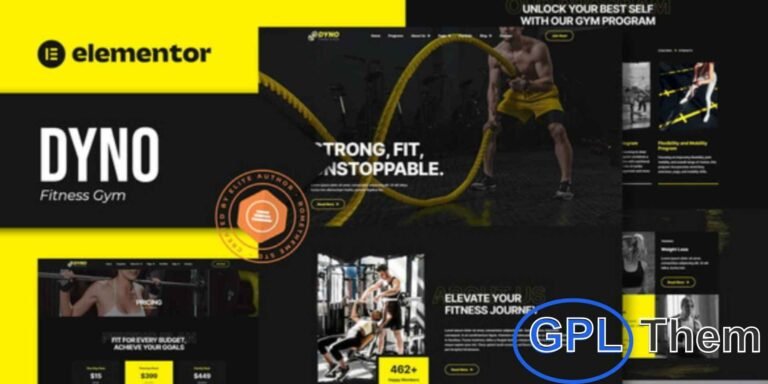 Dyno – Fitness Gym Elementor Pro Template Kit Dyno is a powerful and modern Elementor Pro Template Kit designed specifically for fitness centers, gyms, personal trainers, and health clubs. With its clean, energetic, and fully responsive design, Dyno helps you create a professional fitness website that highlights your classes, services, trainers, and membership plans with ease.