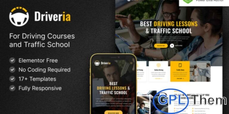 Driveria – Car Driving Course Elementor Template Kit Driveria is a modern and professional Elementor Template Kit designed specifically for driving schools, driving instructors, and car training centers. With its clean layout and user-friendly design, Driveria helps you create a visually appealing, SEO-optimized, and fully responsive website that attracts and engages potential students.