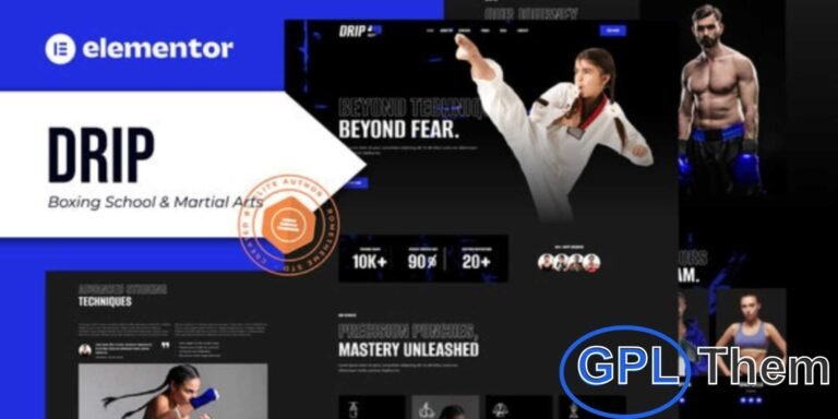 Drip – Boxing School & Martial Arts Elementor Template Kit Drip is a powerful and modern Elementor Template Kit designed for boxing gyms, martial arts schools, fitness centers, and training academies. With its bold design and 100% responsive layout, Drip helps you create a professional and visually striking website that inspires energy, discipline, and strength.