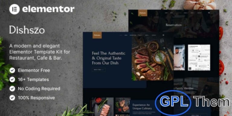 Dishszo – Restaurant & Café Elementor Template Kit Dishszo is a modern and elegant Elementor Template Kit designed to help you build a professional website for any restaurant, café, bar, bistro, or food business with ease. Perfect for chefs, food experts, and culinary professionals, this template kit combines stylish design with practical functionality to create a stunning online presence.