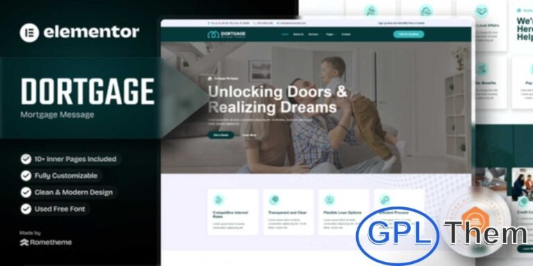 Dortgage – Mortgage Company Elementor Template Kit Dortgage is a modern and professional Elementor Template Kit designed specifically for mortgage companies, loan agencies, finance consultants, and real estate financing websites. It helps you create a high-quality, conversion-focused website that highlights your financial services and builds trust with potential clients.