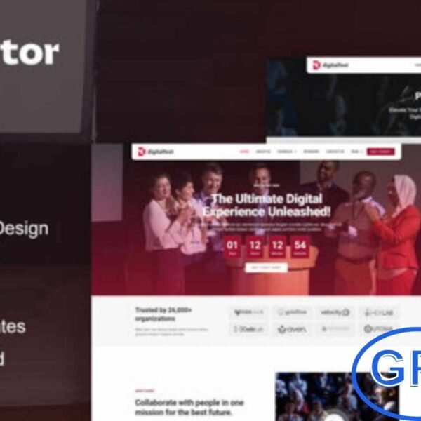 DigitalFest – Event & Conference Elementor Pro Template Kit DigitalFest is a modern and professional Elementor Pro Template Kit designed specifically for event, conference, and seminar websites. With its clean, stylish, and fully responsive layout, this kit helps you build an impressive online presence for your events without writing a single line of code.