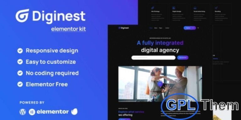 Diginest – Digital Agency Services Elementor Template Kit Diginest is a modern and clean Elementor Template Kit designed specifically for digital agency service websites. With its simple yet stylish layout, it’s perfect for creative agencies, marketing firms, freelancers, designers, and online portfolios looking to build a professional web presence with ease.
