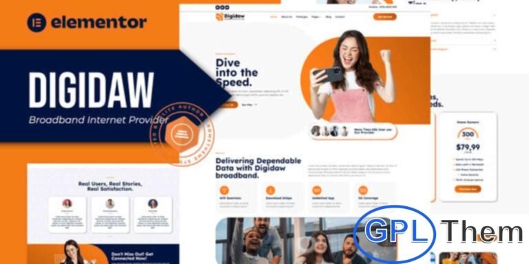 Digidaw – Broadband Internet Services Provider Elementor Template Kit Digidaw is a modern and professional Elementor Template Kit designed specifically for Broadband Internet Service Providers, Telecom Companies, and Network Solutions businesses. With its clean, responsive, and high-performing layout, Digidaw helps you build a professional website in just minutes using the Elementor Page Builder—no coding required.
