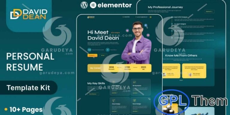 DavidDean – Personal Portfolio & Resume Elementor Template Kit DavidDean is a modern and professional Elementor Template Kit designed for creating personal portfolios, resumes, and CV websites. Perfect for freelancers, designers, developers, and professionals, it helps you showcase your skills, experience, and achievements in a visually appealing way.