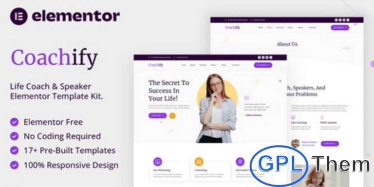 Coachify – Life Coach & Speaker Elementor Template Kit Coachify is a modern and professional Elementor Template Kit designed exclusively for life coaches, motivational speakers, consultants, and personal development experts. It provides a stunning and user-friendly platform to showcase your coaching programs, speaking events, and success stories in a visually engaging way.