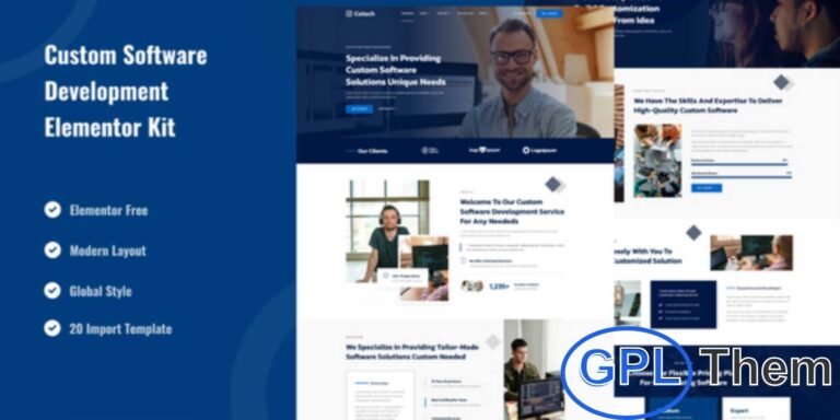 Cetech – Custom Software Development Services Elementor Template Kit Cetech is a modern and professional Elementor Template Kit designed specifically for custom software development companies, IT agencies, and tech startups. Built for the Elementor Free version, it enables you to create a stunning, high-performing website effortlessly without coding.