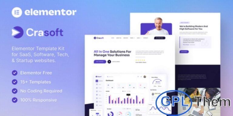 Crasoft – SaaS & Tech Startup Company Elementor Template Kit Crasoft is a modern and professional Elementor Template Kit designed for SaaS platforms, tech startups, software companies, and IT service providers. With its sleek design and user-friendly interface, Crasoft helps you build a high-performing, conversion-focused website in minutes using the Elementor Page Builder — no coding required.