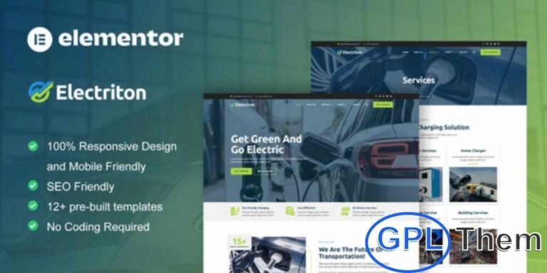 Electriton – Electric Vehicle & Charging Station Elementor Pro Template Kit Electriton is a sleek and modern Elementor Pro Template Kit designed specifically for Electric Vehicle (EV) and Charging Station websites. With its clean layout, professional look, and responsive design, Electriton helps you build a high-quality website that showcases your green technology services and innovations.