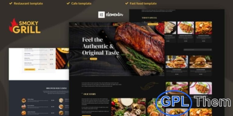 Smoky Grill – Restaurant & Café Elementor Pro Template Kit Smoky Grill is a stylish Elementor Pro Template Kit crafted for restaurants, cafés, and food-related businesses.