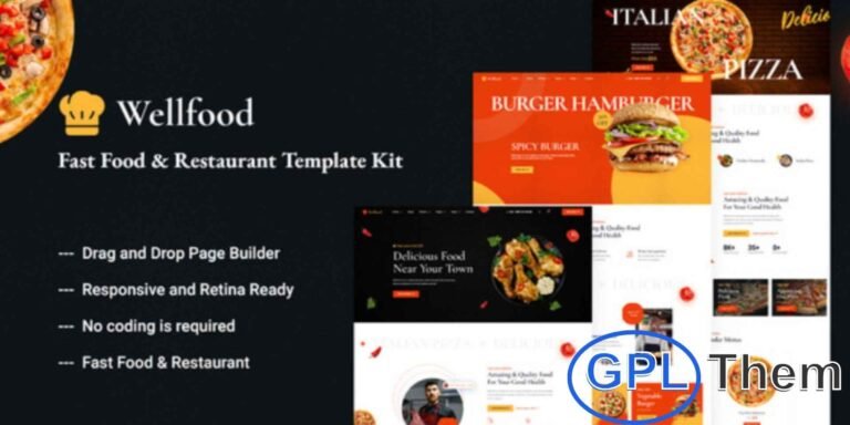 Wellfood – Fast Food & Restaurant Elementor Pro Template Kit Wellfood is a modern Elementor Pro Template Kit designed for restaurants, fast food outlets, cafes, and food service businesses. This template kit allows you to build a professional, visually appealing, and fully responsive website quickly without any coding skills.