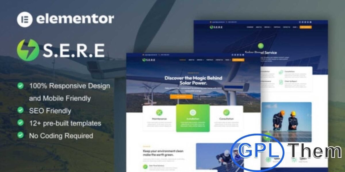 Sere – Solar & Renewable Energy Elementor Pro Template Kit Sere is a modern and professional Elementor Pro Template Kit crafted for Solar and Renewable Energy companies.