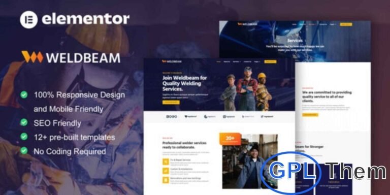 WeldBeam – Welding Services & Industrial Elementor Template Kit WeldBeam is a modern Elementor Pro Template Kit designed specifically for welding services, fabrication, and industrial businesses. Featuring 12+ pre-built templates, this kit offers a clean, professional, and fully responsive design that enhances your company’s online presence.