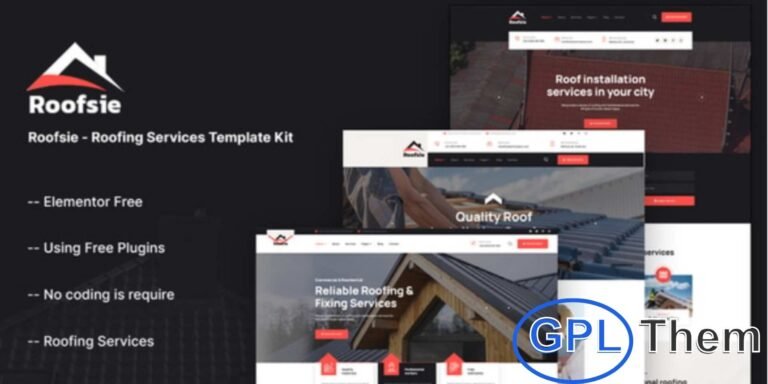 Roofsie – Roofing Services Elementor Template Kit Roofsie is a modern and professional Elementor Template Kit designed for roofing companies, contractors, and home improvement services. This template kit provides a clean and user-friendly layout to showcase your roofing services, including roof repair, installation, inspection, maintenance, and renovation.