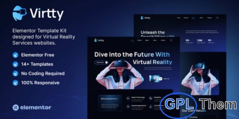 Virtty – Virtual Reality Services Elementor Template Kit Virtty is a cutting-edge Elementor Template Kit crafted for Virtual Reality and Augmented Reality service providers. Perfect for VR studios, tech startups, digital agencies, or immersive experience creators, this kit helps you build a stunning and professional online presence with ease.