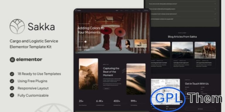 Sakka – Photography Service & Portfolio Elementor Template Kit Sakka is a modern Elementor Template Kit designed for photographers, photo bloggers, photography agencies, studios, and related businesses.