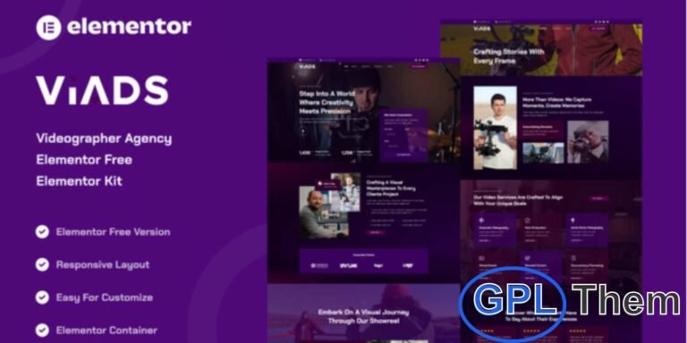 Viads – Videographer Agency Elementor Template Kit Viads is a modern and professional Elementor Template Kit designed for videographers, video production agencies, filmmakers, and creative studios.
