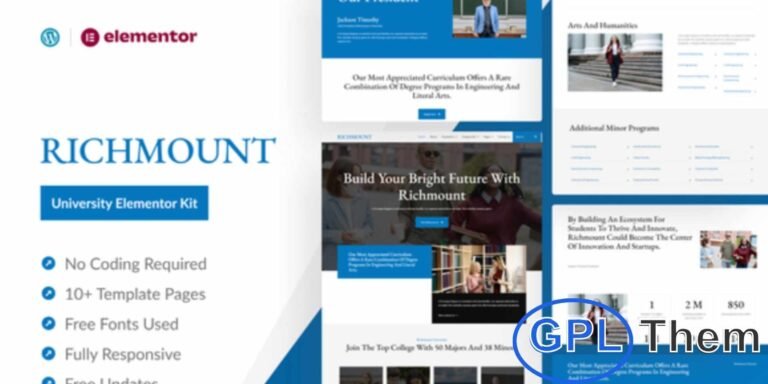 Richmount University – Education Elementor Pro Template Kit Richmount University is a modern Elementor Pro Template Kit designed for universities, colleges, and educational institutions.