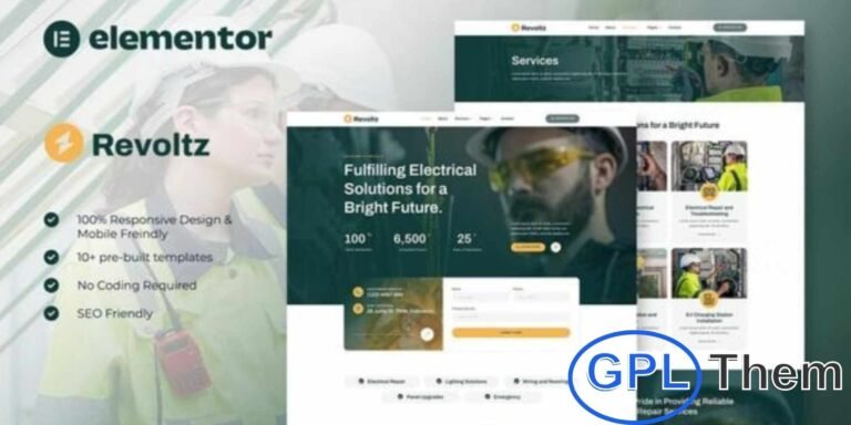 Revoltz – Electrical Installation & Maintenance Elementor Template Kit Revoltz is a modern and professional Elementor Template Kit designed for electricians, electrical repair services, and maintenance businesses.