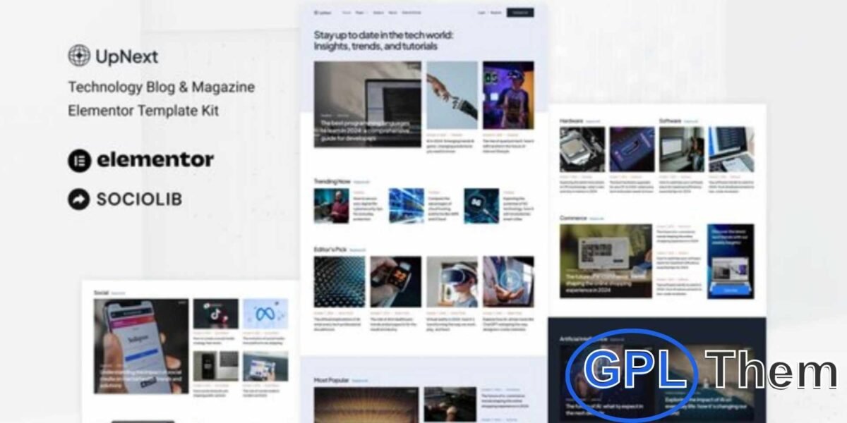 UpNext – Technology Blog & Magazine Elementor Template Kit UpNext is a modern Elementor Template Kit designed for creating Technology Blogs and Magazine websites effortlessly. Ideal for tech startups, gadget reviews, affiliate blogs, tech portals, news platforms, subscription-based magazines, and tutorial blogs, this kit features a clean, responsive, and visually engaging layout.