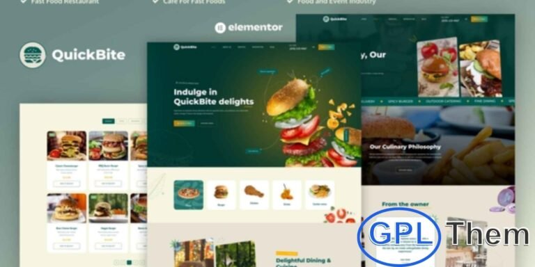 Quick Bite – Restaurant & Cafe Elementor Pro Template Kit Quick Bite is a modern Elementor Pro Template Kit designed for restaurants, cafés, and culinary businesses seeking a fresh and professional online presence.