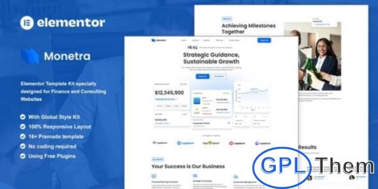Monetra – Finance & Consulting Elementor Template Kit Monetra is a modern Elementor Template Kit designed for finance, consulting, and corporate websites. Ideal for accountants, brokers, insurance firms, tax advisors, business consultants, and financial service providers, Monetra features a clean, professional, and fully responsive design.