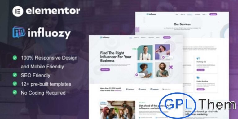 Influozy – Influencer Marketing Agency Elementor Pro Template Kit Influozy is a sleek and professional Elementor Pro Template Kit designed for influencer marketing agencies, talent agencies, and promotion services. With its clean, modern, and minimalistic design, Influozy helps you create a professional online presence that effectively showcases your services and client portfolio.