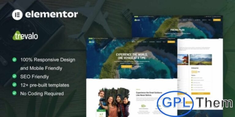 Trevalo – Travel & Tour Agency Elementor Pro Template Kit Trevalo is a modern Elementor Pro Template Kit designed for Travel and Tour Agency websites. Featuring 12+ pre-built templates with a fresh, stylish design and contemporary layout, it’s perfect for showcasing travel services, tours, and vacation packages.