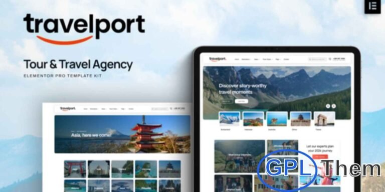 Travelport – Tour & Travel Agency Elementor Pro Template Kit Travelport is a modern Elementor Pro Template Kit designed for tour operators, travel agencies, and vacation service providers. Perfect for adventure tours, luxury trips, group travel, and related businesses, it features a clean, professional, and fully responsive design.
