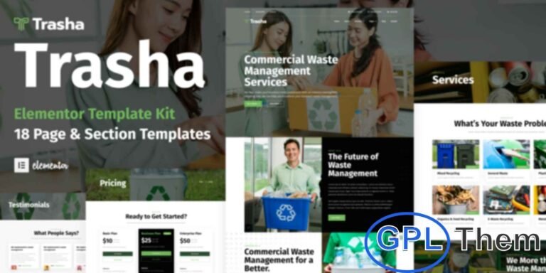 Trasha – Waste Management & Recycling Service Elementor Template Kit Trasha is a premium Elementor Pro Template Kit crafted for waste management, garbage disposal, and recycling service companies.