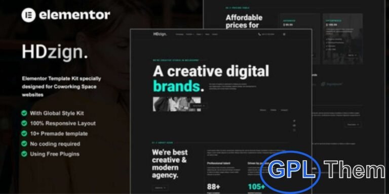 HDzign – Dark Digital Agency Elementor Template Kit HDzign is a modern and stylish Elementor Template Kit specially crafted for digital agency, creative studio, and marketing company websites. Featuring a dark, sleek, and professional design, this kit helps you create a visually striking online presence that reflects innovation and creativity.