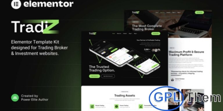 Tradiz – Trading Broker & Investment Elementor Template Kit Tradiz is a modern Elementor Template Kit designed for trading brokers, investment firms, finance companies, cryptocurrency platforms, business services, and trading-related websites.