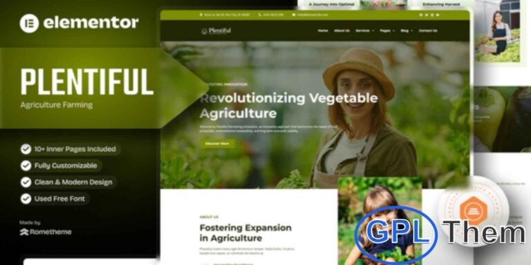 Plentiful – Agriculture & Farming Elementor Template Kit Plentiful is a modern Elementor Template Kit designed specifically for agriculture, organic farming, greenhouse, and agribusiness websites.
