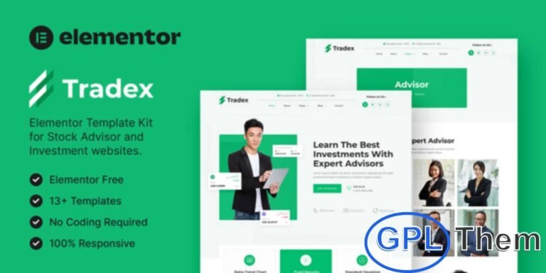 Tradex – Stock Advisor & Investment Elementor Template Kit Tradex is a modern Elementor Template Kit designed to build a professional and fully functional website for stock advisors, forex trading recommendations, investment services, financial planners, traders, finance companies, consulting firms, accountants, insurance agencies, and other financial service providers.