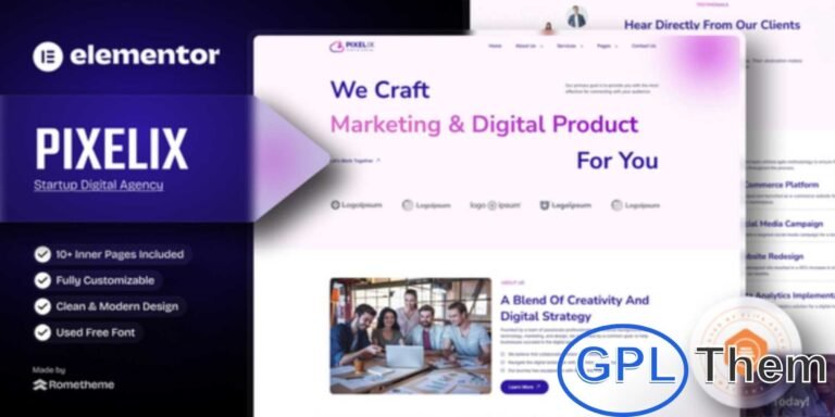 Pixelix – Startup Digital Agency Elementor Template Kit Pixelix is a modern and creative Elementor Template Kit designed for startups, digital agencies, creative studios, and online marketing businesses.