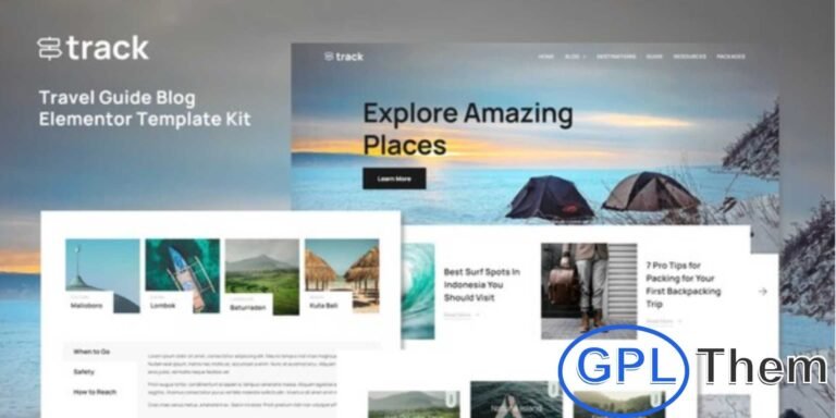 Track – Travel Guide Blog Elementor Template Kit Track is a modern Elementor Template Kit designed to create a professional travel guide blog quickly and easily using the Elementor Page Builder for WordPress.