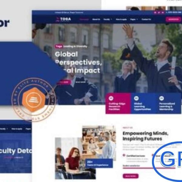 Toga – University & College Elementor Pro Template Kit Toga is a professional Elementor Pro Template Kit designed specifically for universities, colleges, and educational institutions. This template kit includes ready-to-use layouts for academies, courses, classes, schools, students, and learning programs.