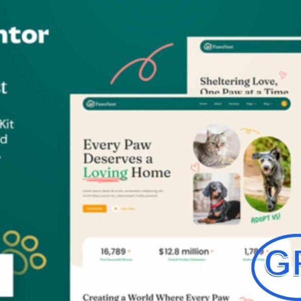 PawsNest – Animal Shelter & Pet Rescue Elementor Template Kit PawsNest is a beautifully designed Elementor Template Kit created for animal shelters, pet rescue centers, animal welfare organizations, and pet care services.