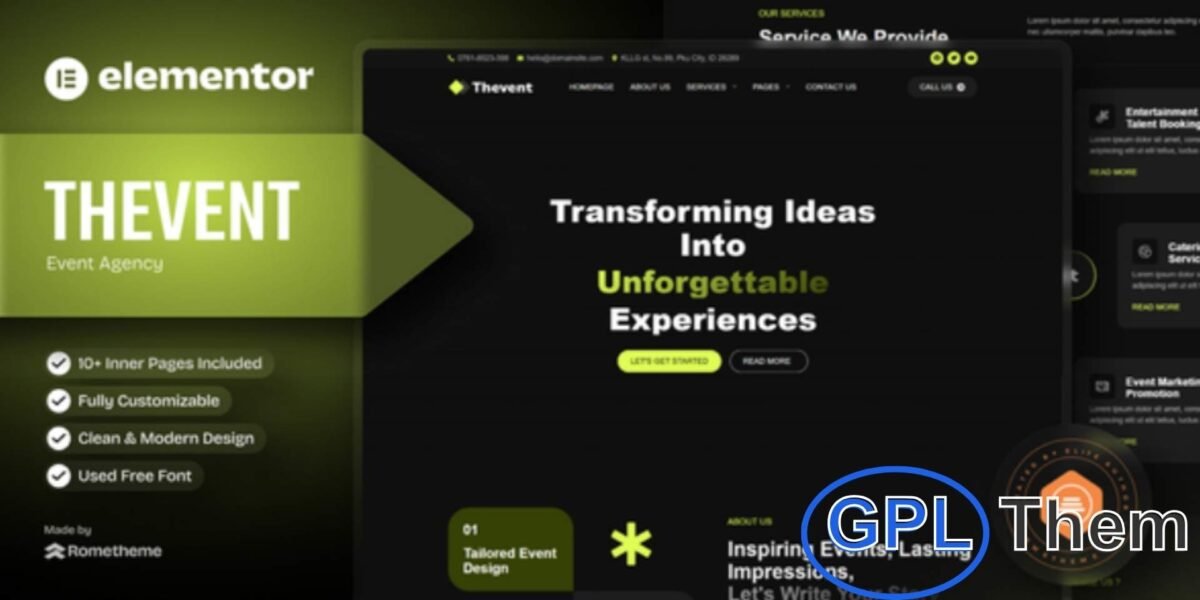Thevent – Event Agency Elementor Template Kit Thevent is a modern Elementor Template Kit crafted for event agencies, event planners, organizers, and creative companies.