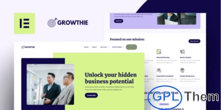 Growthie – Business Coach Elementor Template Kit Growthie is a modern Elementor Template Kit designed specifically for business coaches, mentors, and corporate training professionals. Perfect for creating a powerful online presence, this kit includes all the essential templates for business coaching, leadership programs, mentoring sessions, strategy workshops, webinars, and digital training for entrepreneurs.