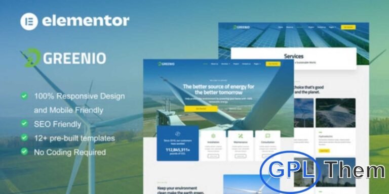 Greenio – Green Energy & Technology Company Elementor Template Kit Greenio is a modern and eco-friendly Elementor Template Kit crafted for green energy, renewable technology, and sustainable innovation companies. Designed with a clean layout, professional style, and fresh modern look, this kit is perfect for showcasing services related to solar energy, wind power, bio-thermal solutions, electric vehicles, and clean energy technologies.