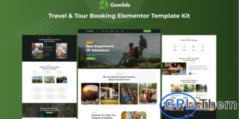 Gowilds – Travel & Tour Booking Elementor Template Kit Gowilds is a modern and adventure-inspired Elementor Template Kit crafted for travel agencies, tour operators, and outdoor adventure businesses. Perfect for showcasing hiking tours, adventure sports, camping trips, and travel packages, this template helps you build an engaging online presence that excites travelers and inspires exploration.