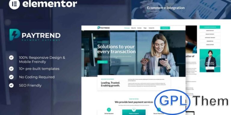 Paytrend – Online Payment Gateway Elementor Template Kit Paytrend is a modern and professional Elementor Template Kit designed for online payment gateways, fintech startups, and financial service websites.