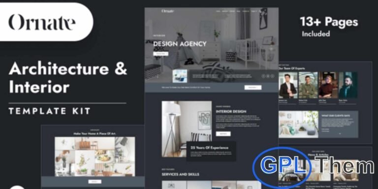Ornate – Architecture & Interior Design Elementor Template Kit Ornate is a premium Elementor Template Kit designed for architecture firms, interior designers, and creative studios. F