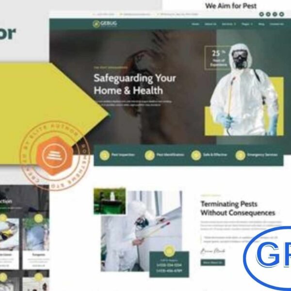 Gebug – Pest Control Service Elementor Template Kit Gebug is a professional Elementor Template Kit designed specifically for pest control service websites. Perfect for businesses offering mosquito control, rodent removal, bed bug treatment, termite control, and other pest management services, this kit helps you create a strong online presence effortlessly.