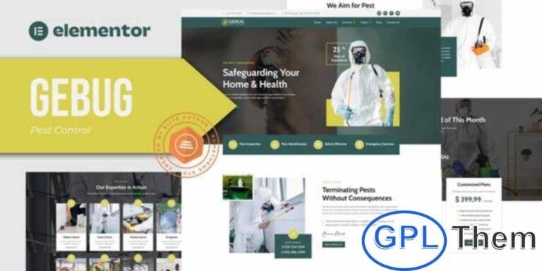 Gebug – Pest Control Service Elementor Template Kit Gebug is a professional Elementor Template Kit designed specifically for pest control service websites. Perfect for businesses offering mosquito control, rodent removal, bed bug treatment, termite control, and other pest management services, this kit helps you create a strong online presence effortlessly.