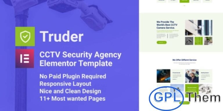 Truder – CCTV Security Service Elementor Template Kit Truder is a modern and professional Elementor Template Kit designed for CCTV security companies, surveillance system providers, and security service agencies. Built after thorough industry research, it includes all the essential layouts and features to showcase your security solutions effectively.