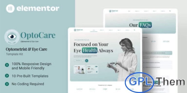 OptoCare – Optometrist & Eye Care Elementor Template Kit OptoCare is a modern and professional Elementor Template Kit specially designed for optometrists, eye care clinics, and vision centers. Ideal for showcasing eye health services, eye exams, and eyewear solutions, this kit helps you build a polished and trustworthy online presence.